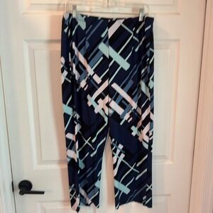 Easywear by Chico's Cropped Pants Women 12 Short Blue Teal Geometric Abstract